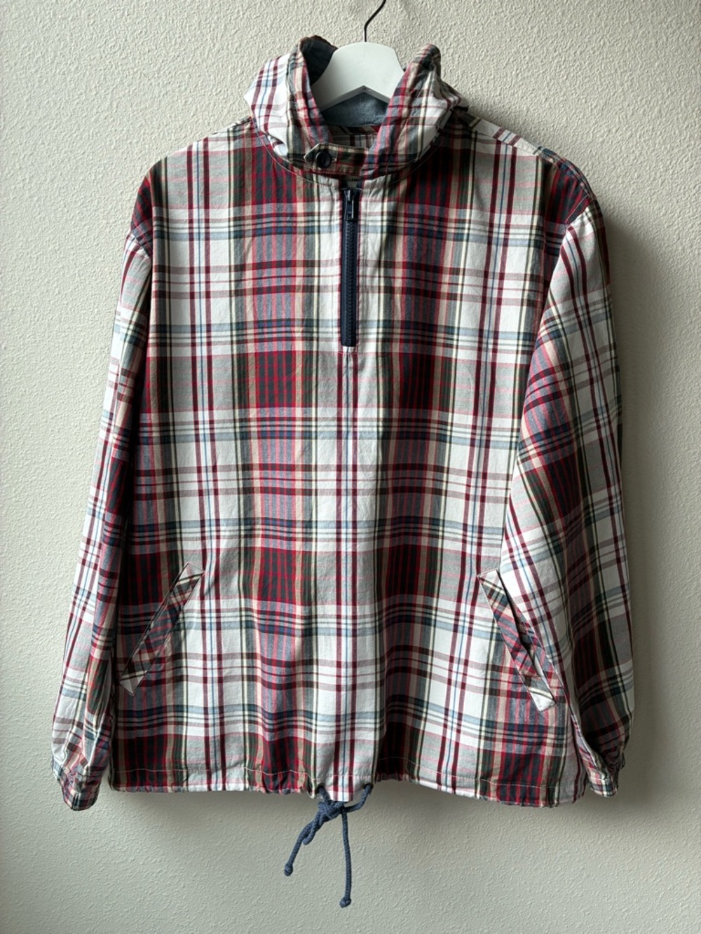 Y2K Men’s Pendleton Plaid Half-Zip Pullover Jacket in Red/Navy (Size:L)